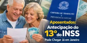 Casal idoso revisando documentos sobre aposentadoria 2026