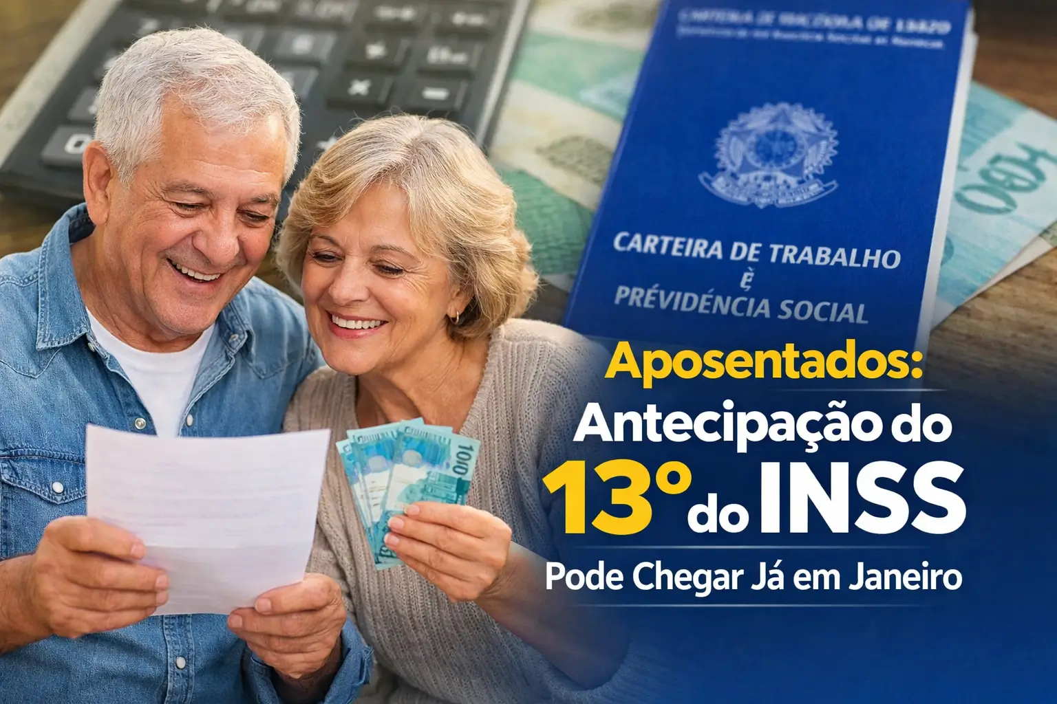 Casal idoso revisando documentos sobre aposentadoria 2026