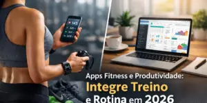 Pessoa fit e laptop com gráficos financeiros para 2026