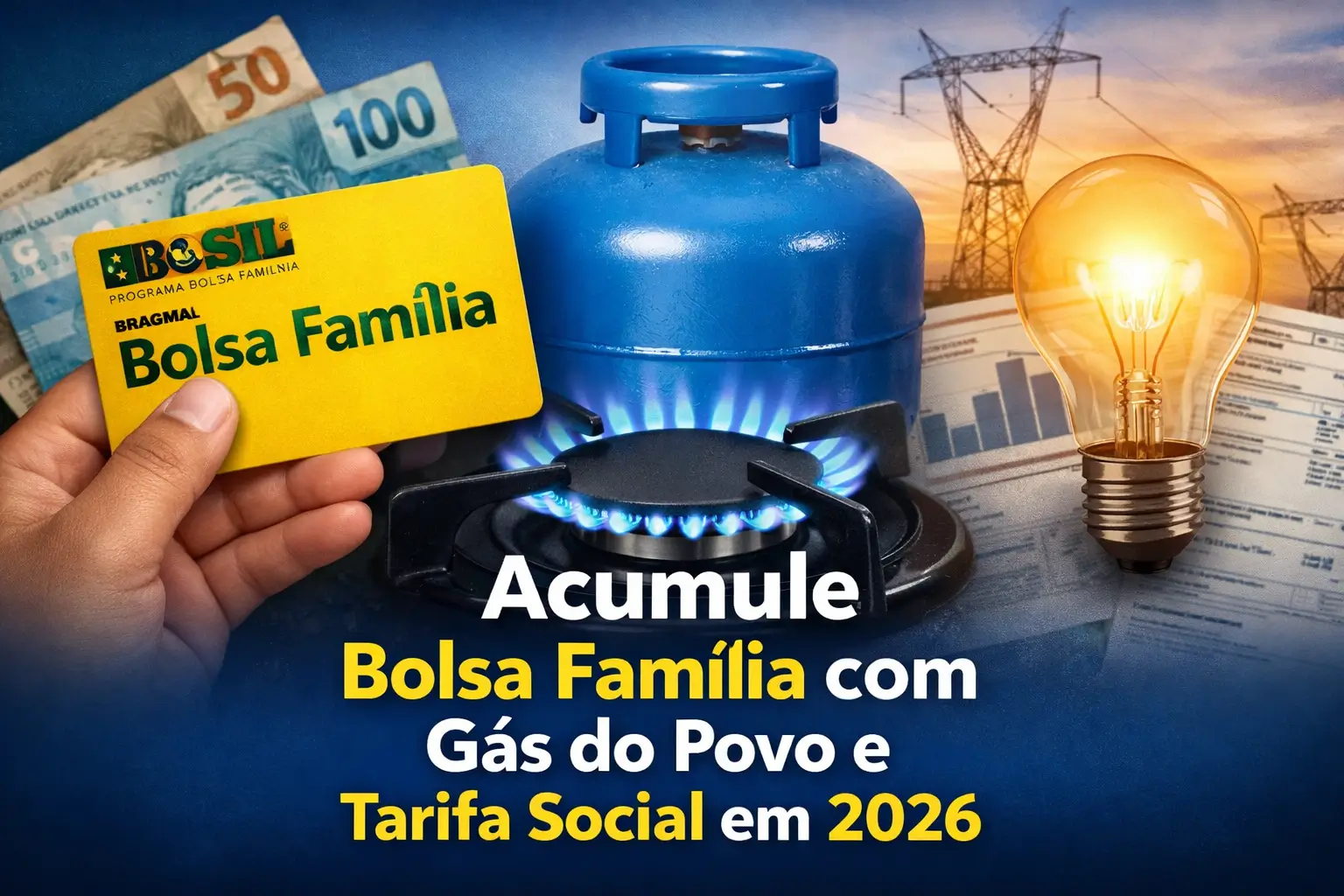 Cartão Bolsa Família e notas brasileiras com gráfico