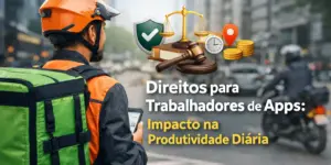 Trabalhador de aplicativo com mochila verde, capacete laranja e smartphone em cidade